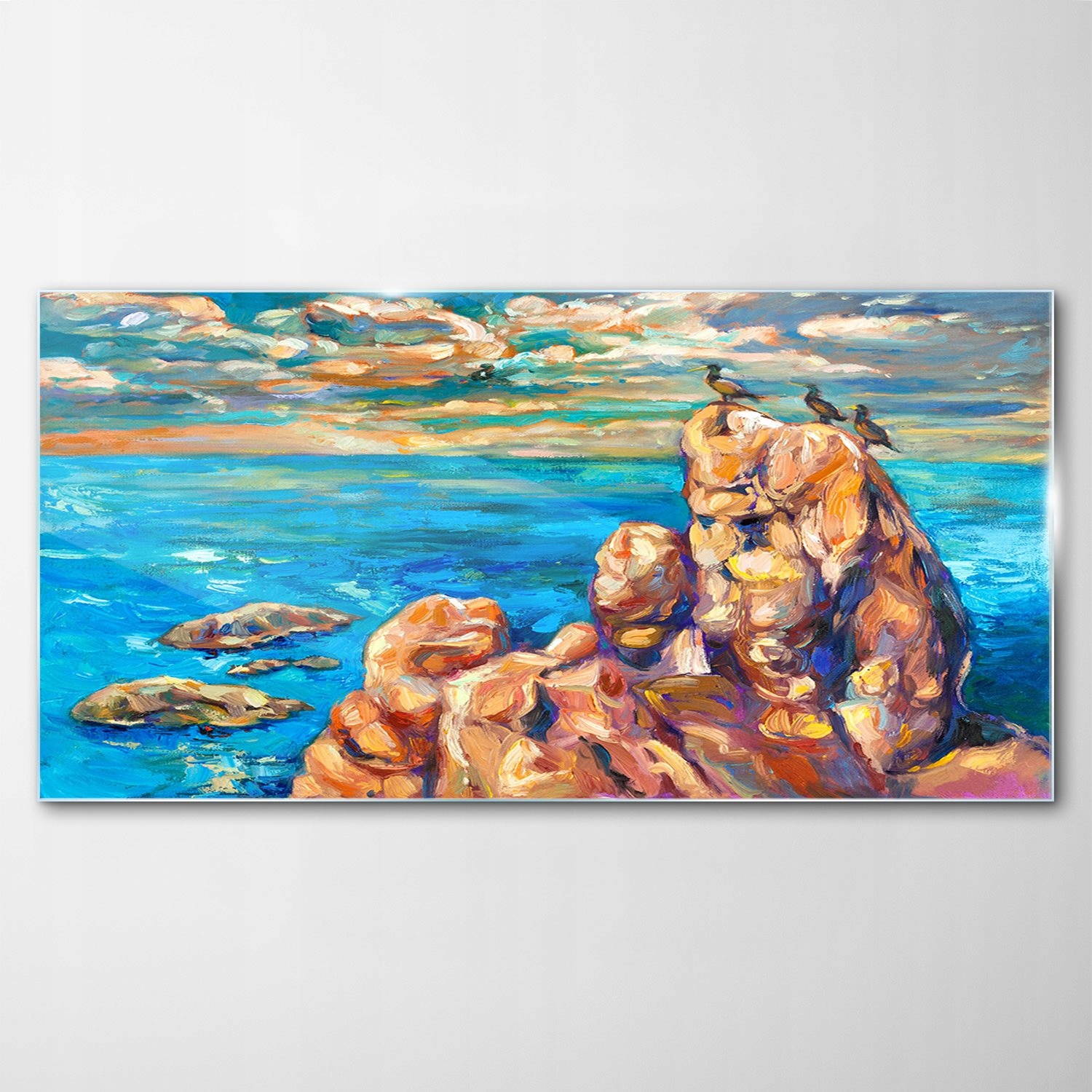 

Obraz na Szkle Dekor Kamienie Ptaki Morze 120x60