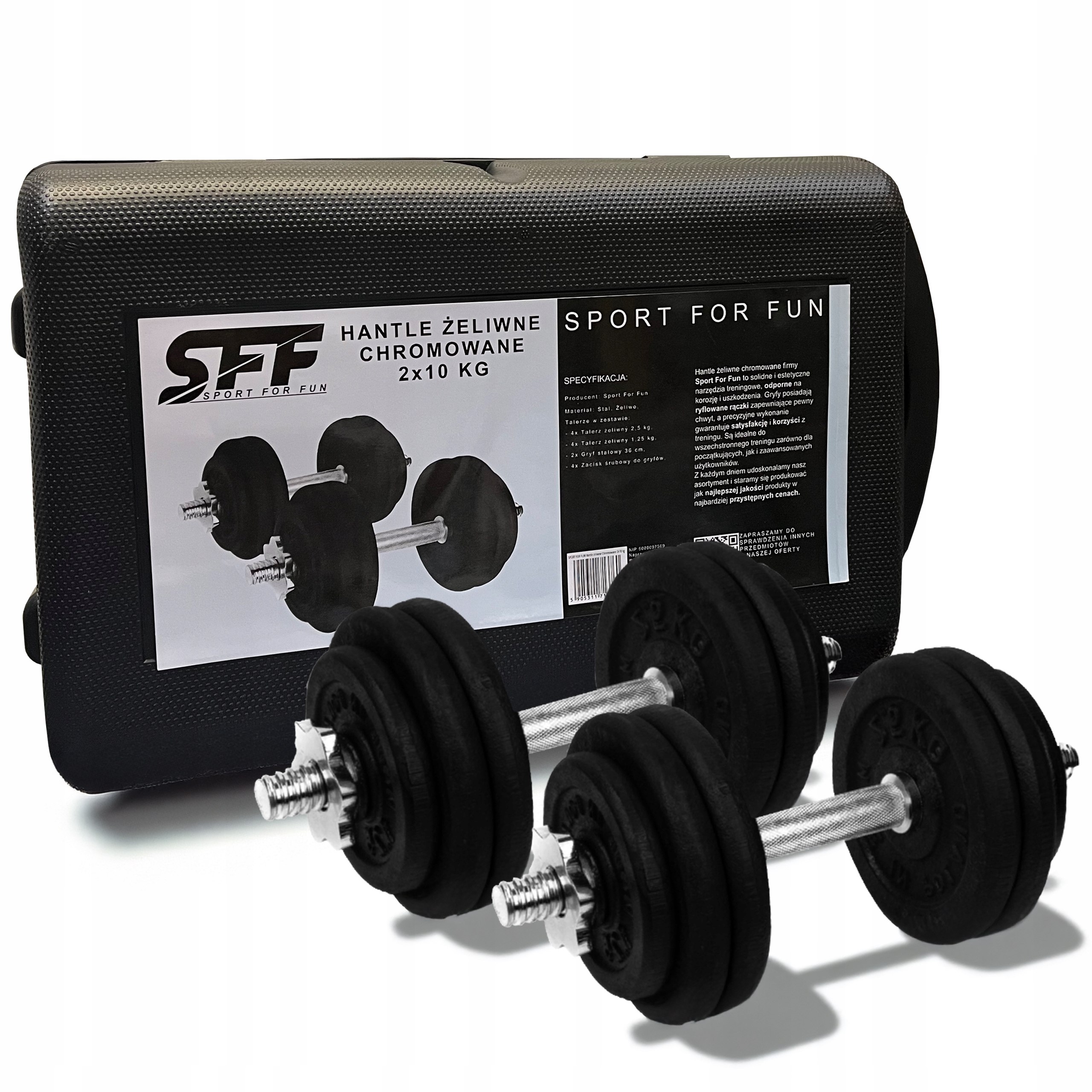 Hantle żeliwne 2x10kg walizka zestaw 20 kg regulowany żeliwny gryf talerze