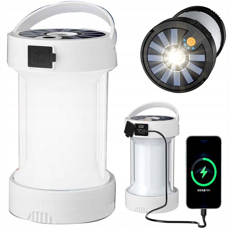 Wielofunkcyjna Lampa kempingowa solarna LED 5w1 USB