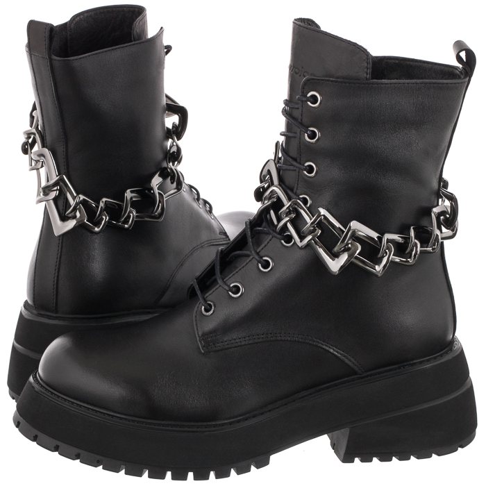 Dámské kožené Kotníkové Boty Bikery Wojas černé 64086-51