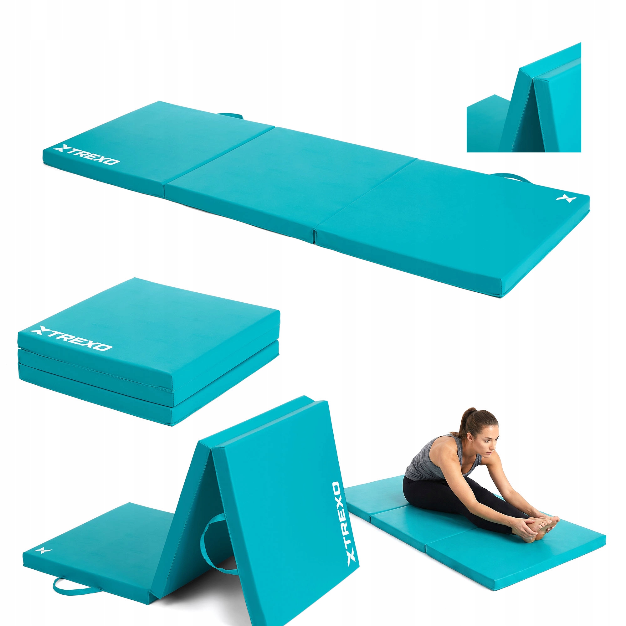 Materac gimnastyczny Xtrexo składany 180 x 60 x 5 cm zielony Os Eco skóry