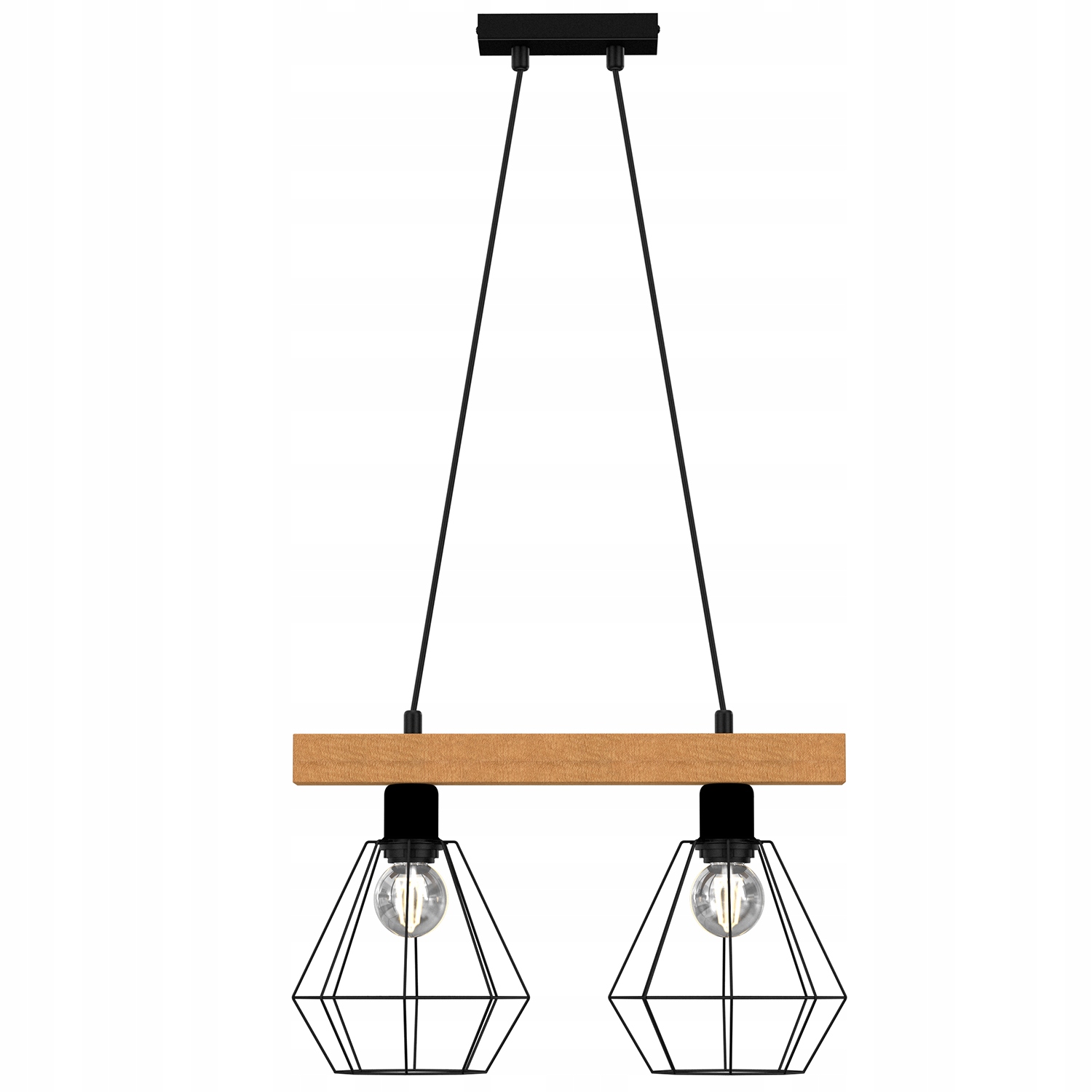 Závesná lampa s drevenou lištou 46 cm, dve dvojité drôtené tienidlá Luminex