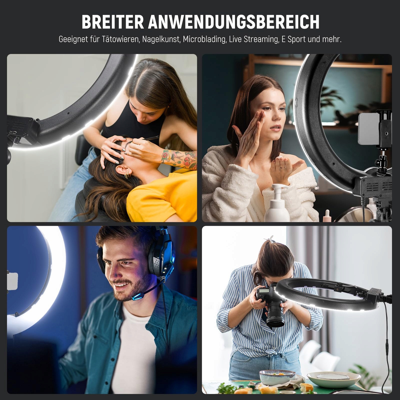 NEEWER Zestaw Pierścieniowy LED 18 Calowy 55W 5600K Z Bluetooth Do Selfie — miniatura 8