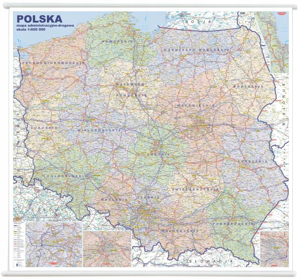 POLSKA 2026 MAPA ŚCIENNA ADMINISTRACYJNA I DROGOWA 1:600 000 RURKI PCV
