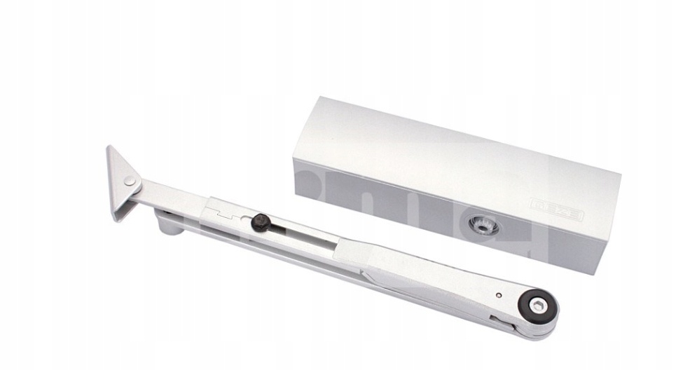 Samozatvárač GEZE-2000NVBC s blokovacím ramenom, biely, prítlačný na dvere, brány