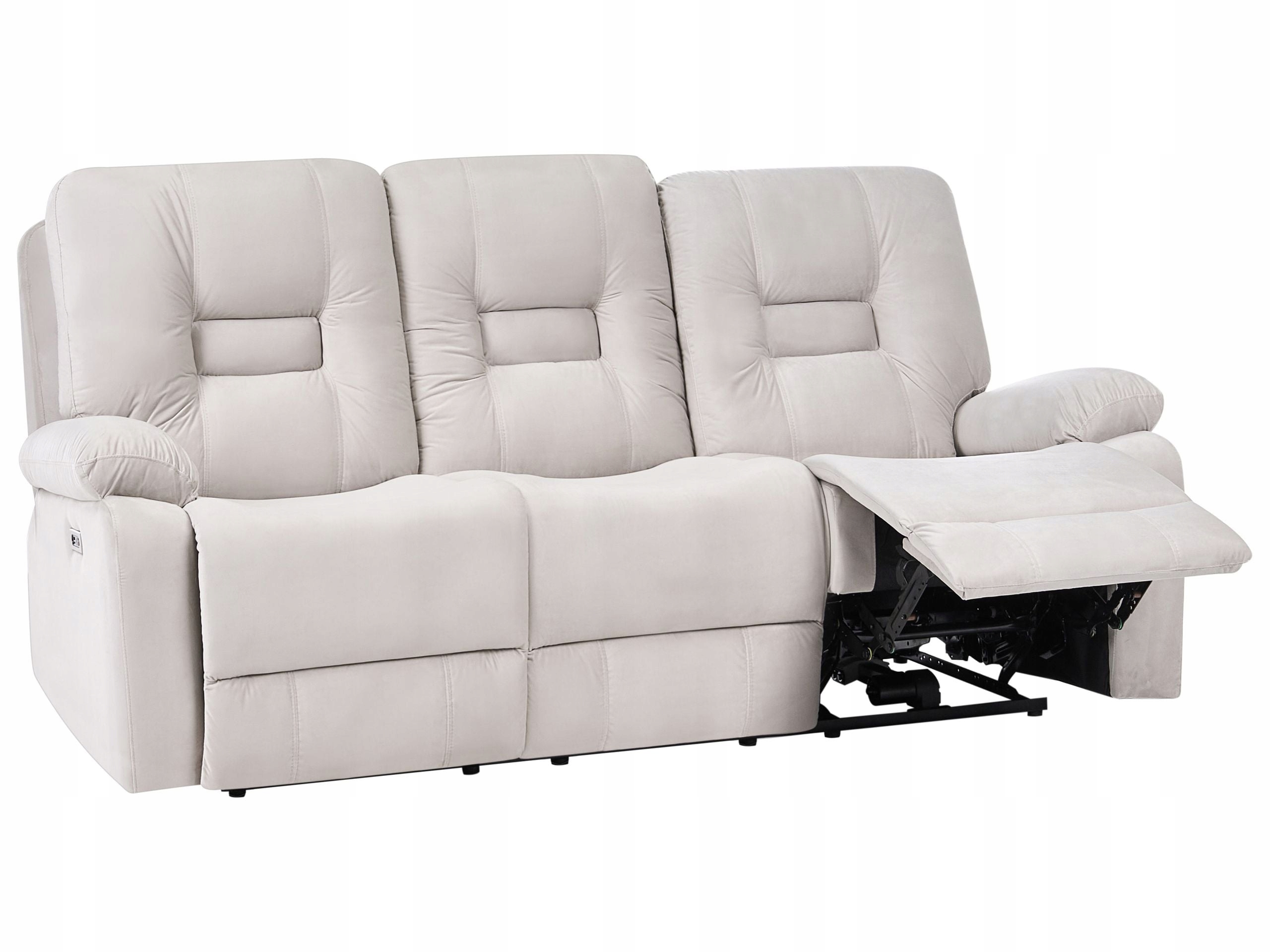 Sofa rozkładana relaks welurowa beżowa Led