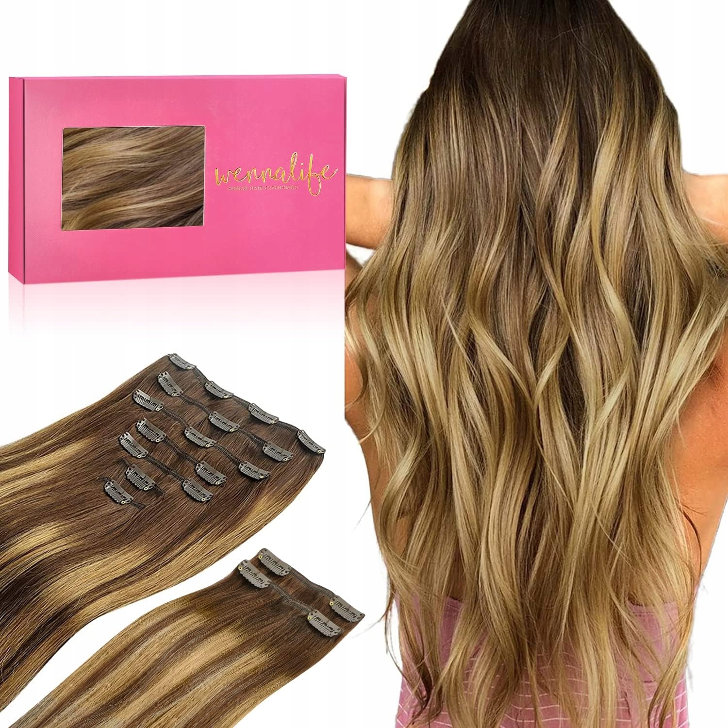 Vlasové prameny Wennalife Remy 9 kusů 35 cm balayage