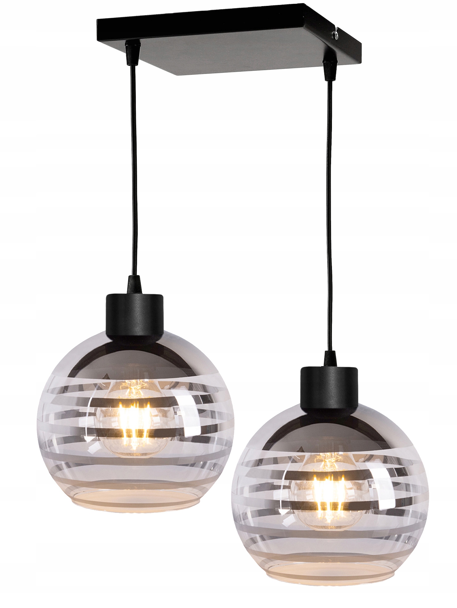 Závěsná stropní lampa Zwis trám na 2x E27 skleněné stínítko koule pruhy