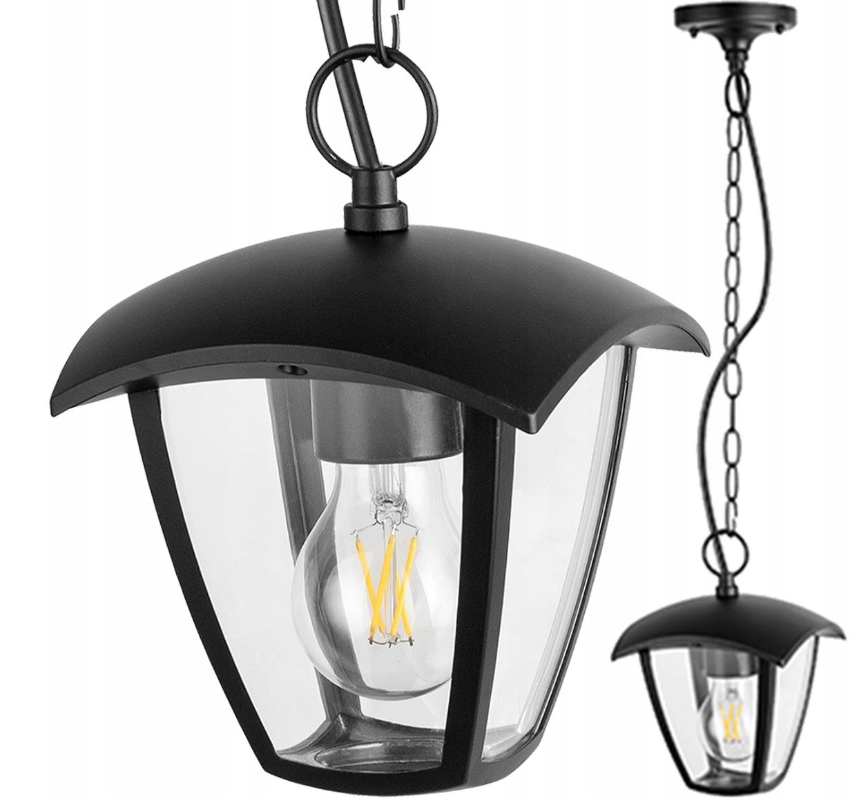Lampa ogrodowa Wisząca czarna Zewnętrzna latarnia IP44 stylowa E27