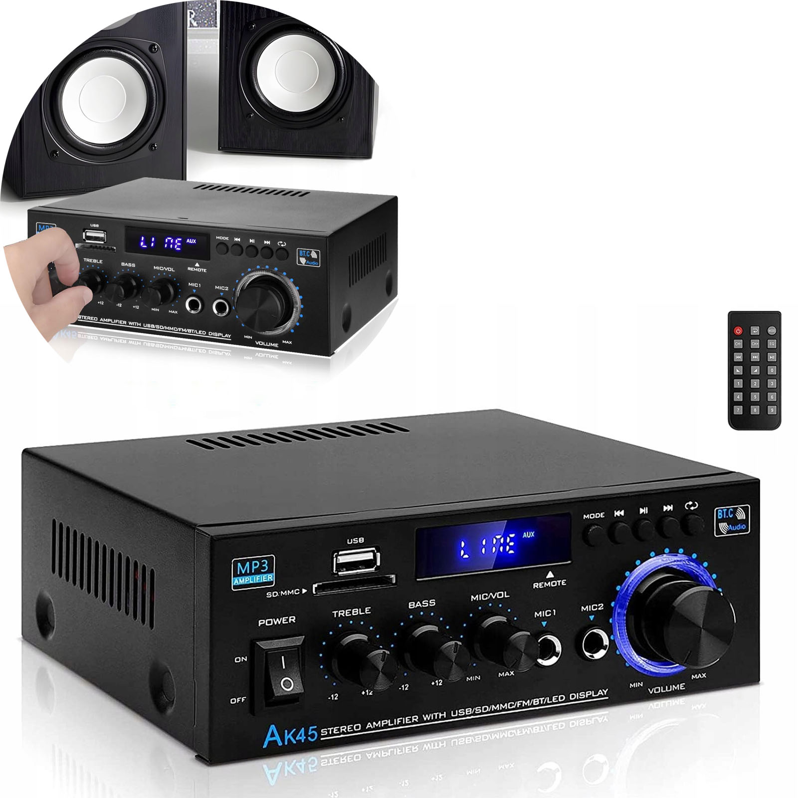 Hifi Stereo Amplifier 40W+40W Bluetooth 5.0 Mini Audio Player AK45