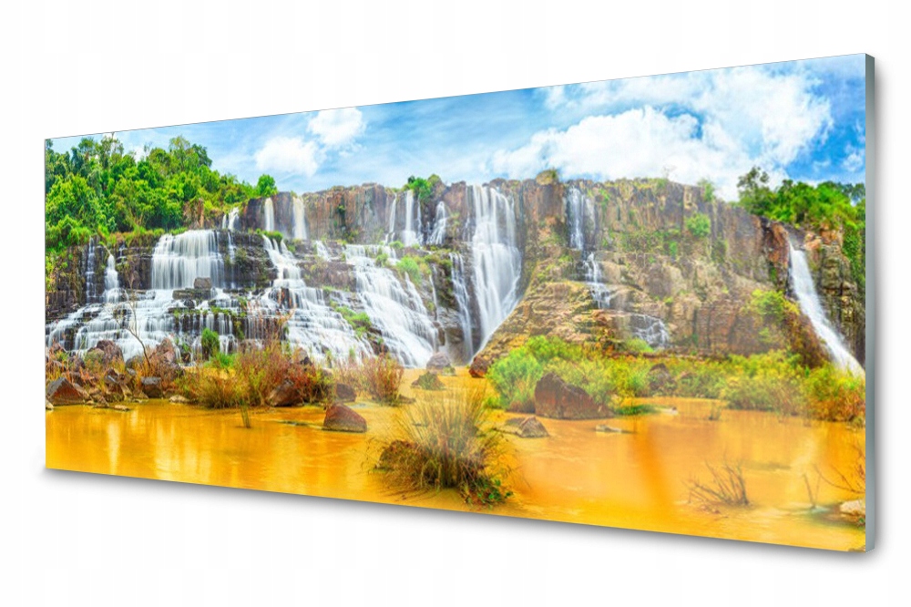 Sklenený panel do kuchyne Vodopád stromy 125x50