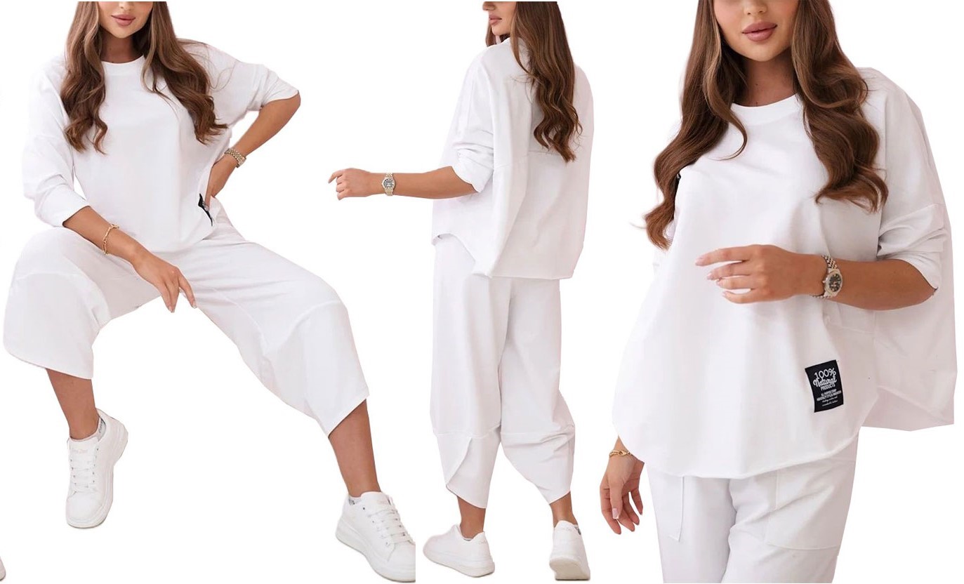 ELEGANCKI WŁOSKI KOMPLET BAWEŁNIANY BLUZA SPODNIE DRESOWY OVERSIZE U