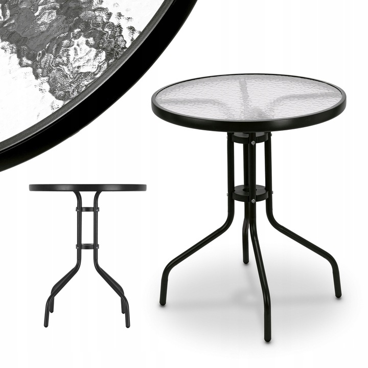 Stolik Balkonowy ze Szklanym Blatem Hartowany Metalowy Okrągły Ogród Tadar