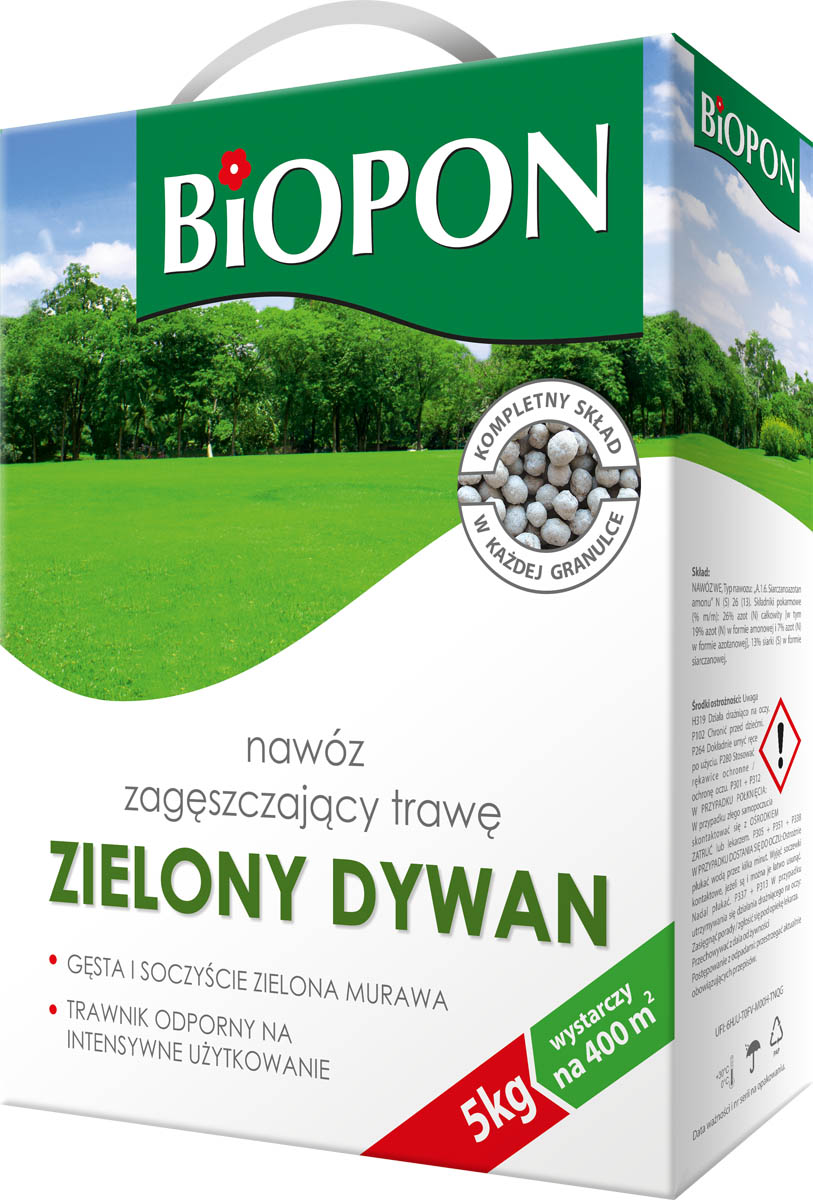 

Nawóz Zagęszczający Trawę Zielony Dywan 5kg Biopon