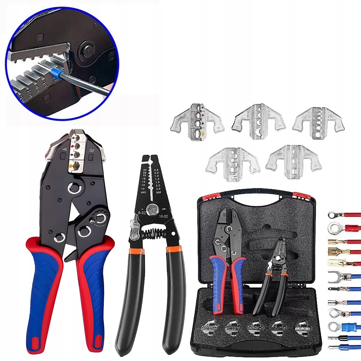 Sada 9PALCOVÝCH Kleští Na Krimpování Konektorů, 5 Matric, Kufr