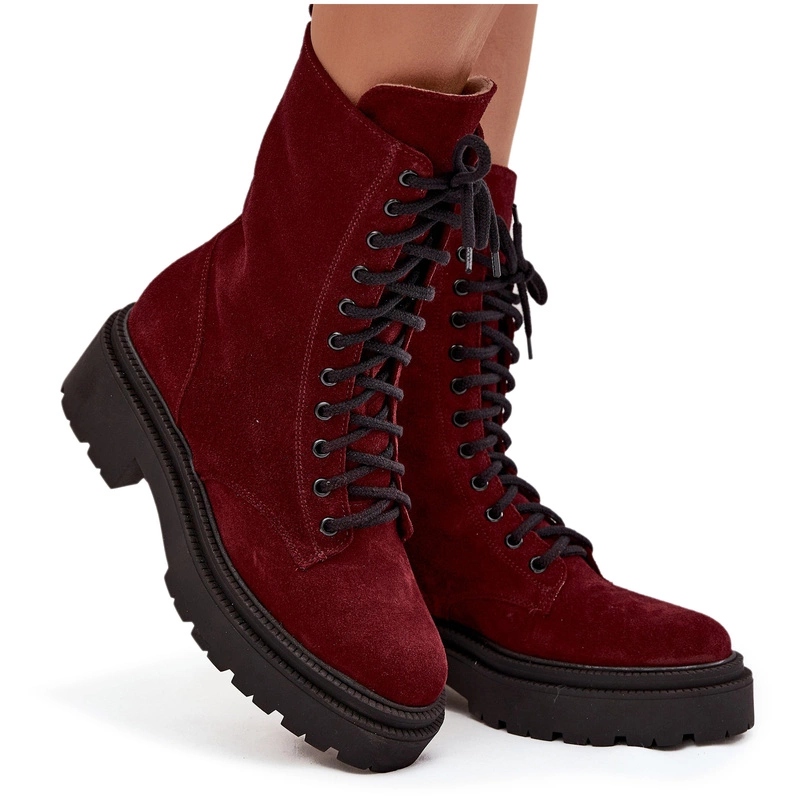 Kotníkové Boty Dámské Semišové Zateplené Zipové Workery Zazoo 4213 Bordové 37