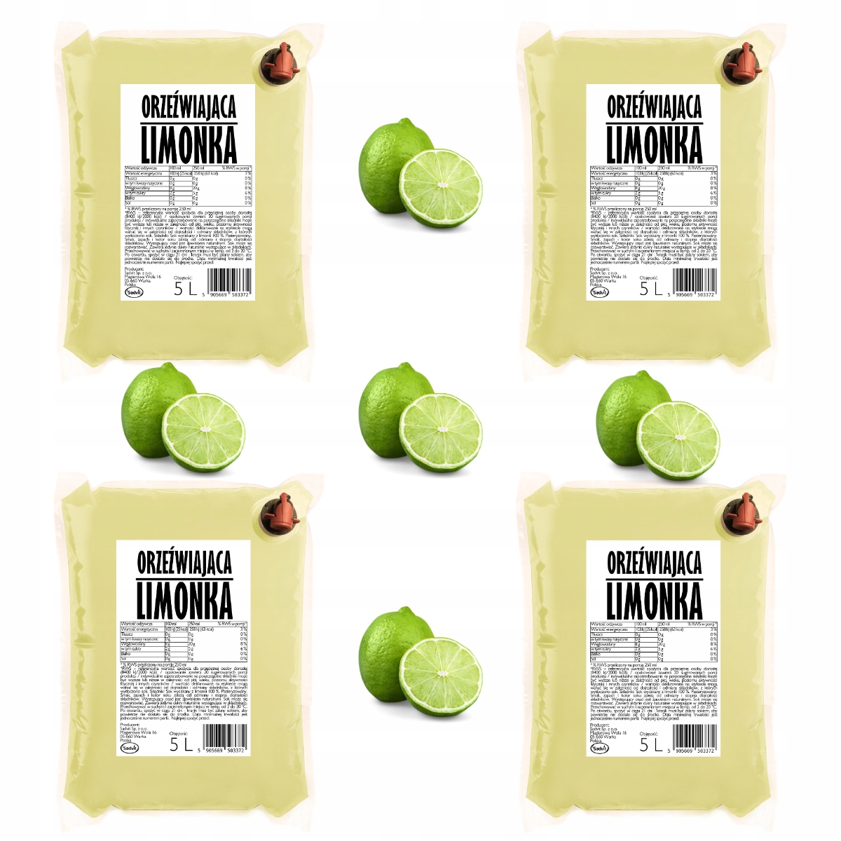 sok z limonki 4x5L 100% Orzeźwiająca Limonka naturalny do drinków Sadvit