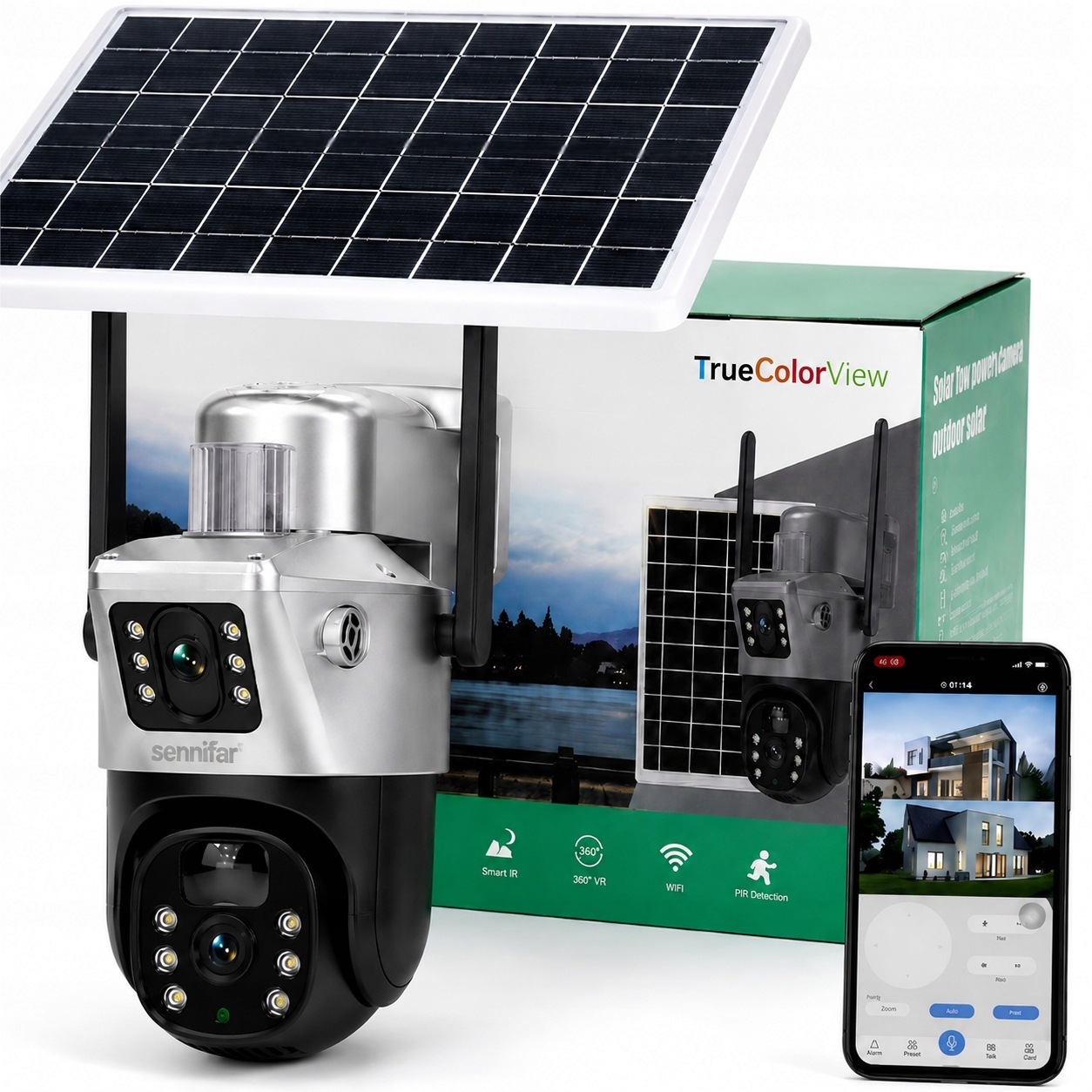 Solárna vonkajšia kamera WiFi 4K 8MP Dual Hd Ptz Ir Led aplikácia