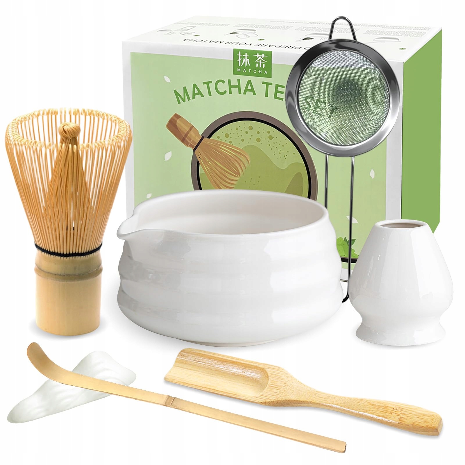 Jber Sada Matcha 7 prvků Bambusová Chasen Šálek Sítko Lžíce Bílá