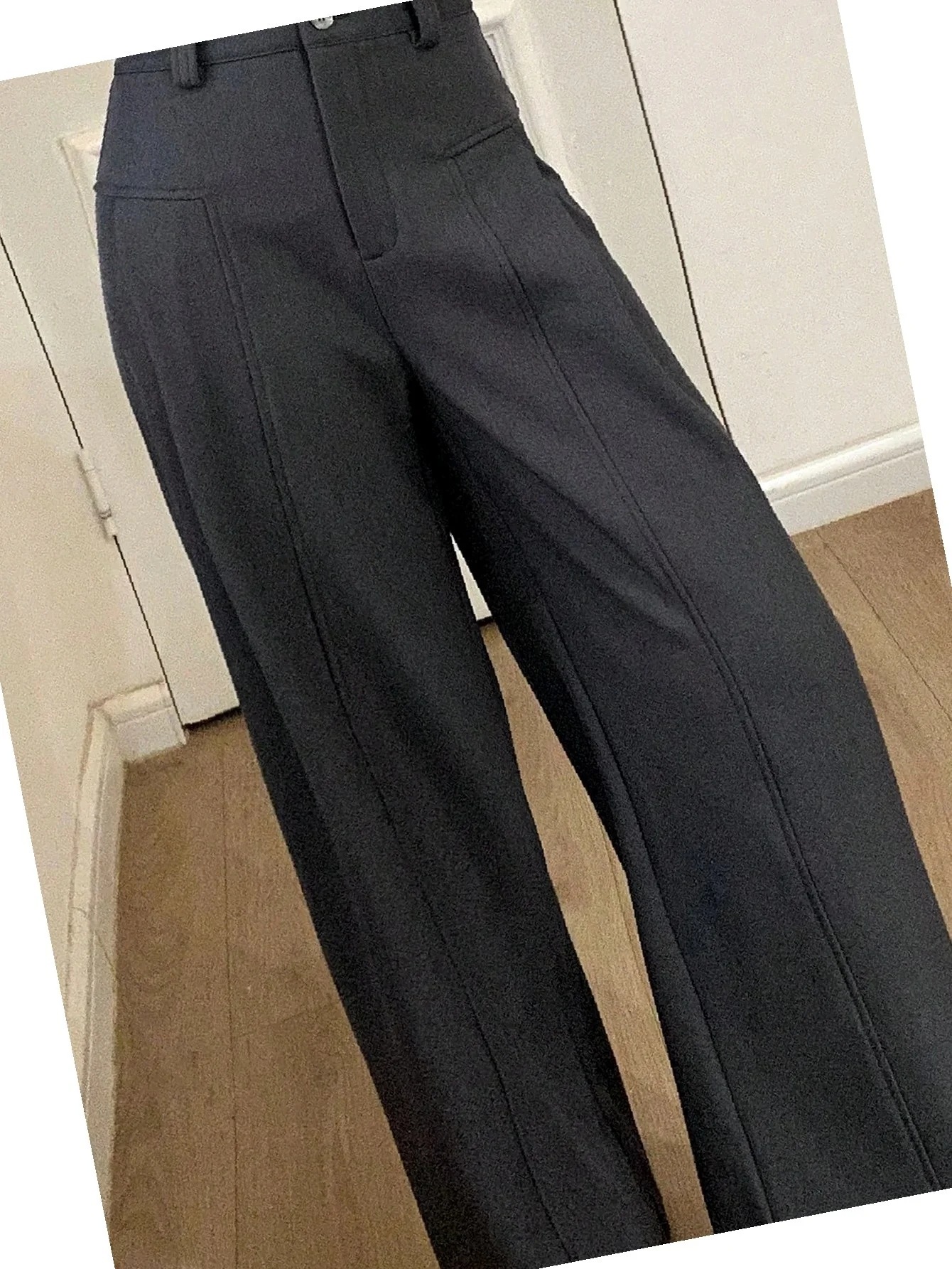 Tmavě šedé kalhoty Wide Leg Dámské Elegantní Zateplené S 36