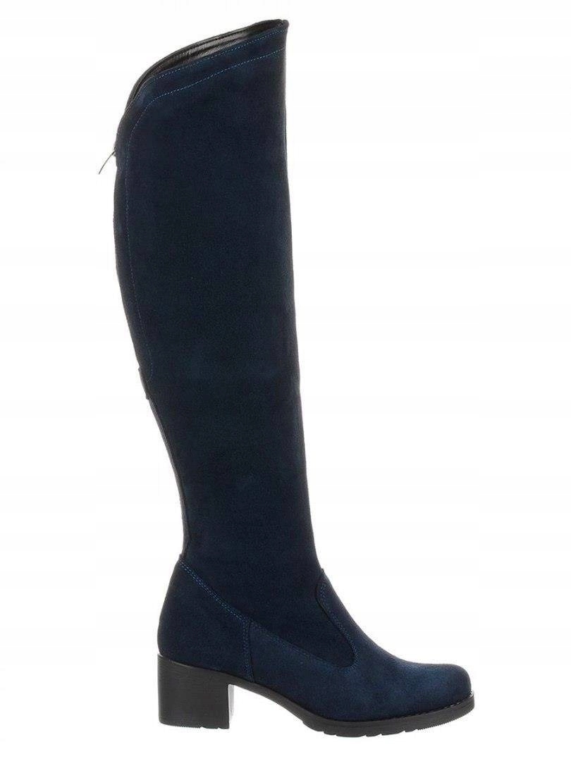 Vysoké kozačky na podpatku Agnes, barva tmavě modrá, zateplení 39