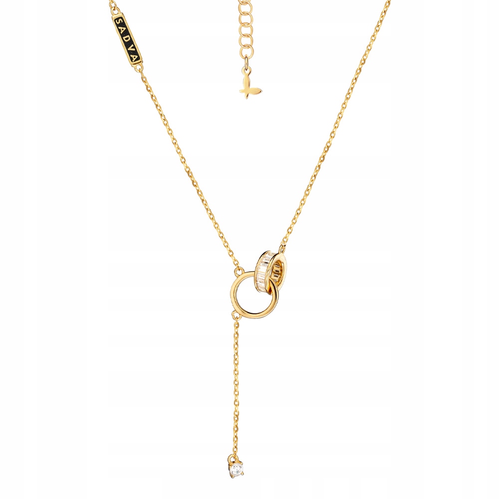 Naszyjnik Pozłacany Krawatka z Cyrkoniami Double Circle Srebro 925 Sadva