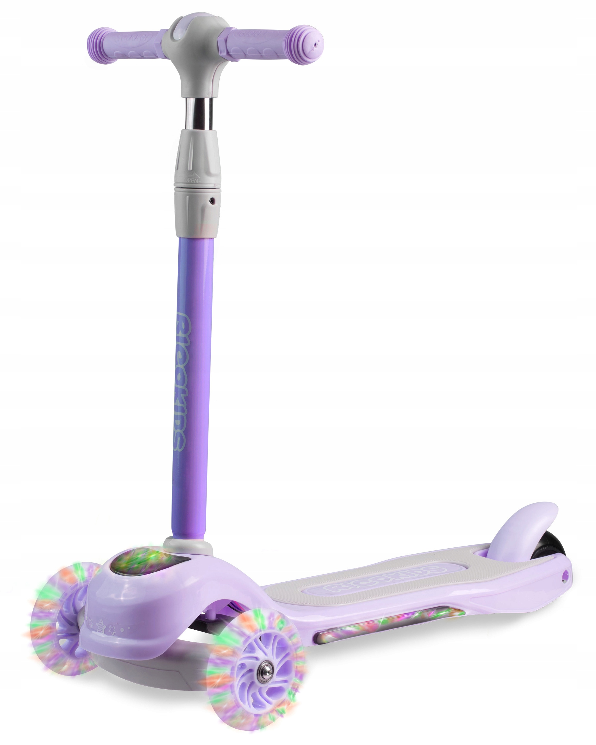 HULAJNOGA DLA DZIECI TRÓJKOŁOWA ŚWIECĄCE KOŁA LED Amortyzacja przód