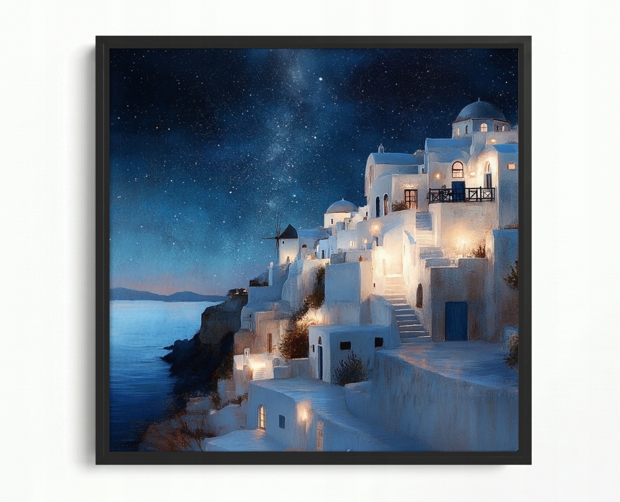 Obraz Rama American Box Pejzaž Grécko Ostrov Santorini Mesto Noc 60x60
