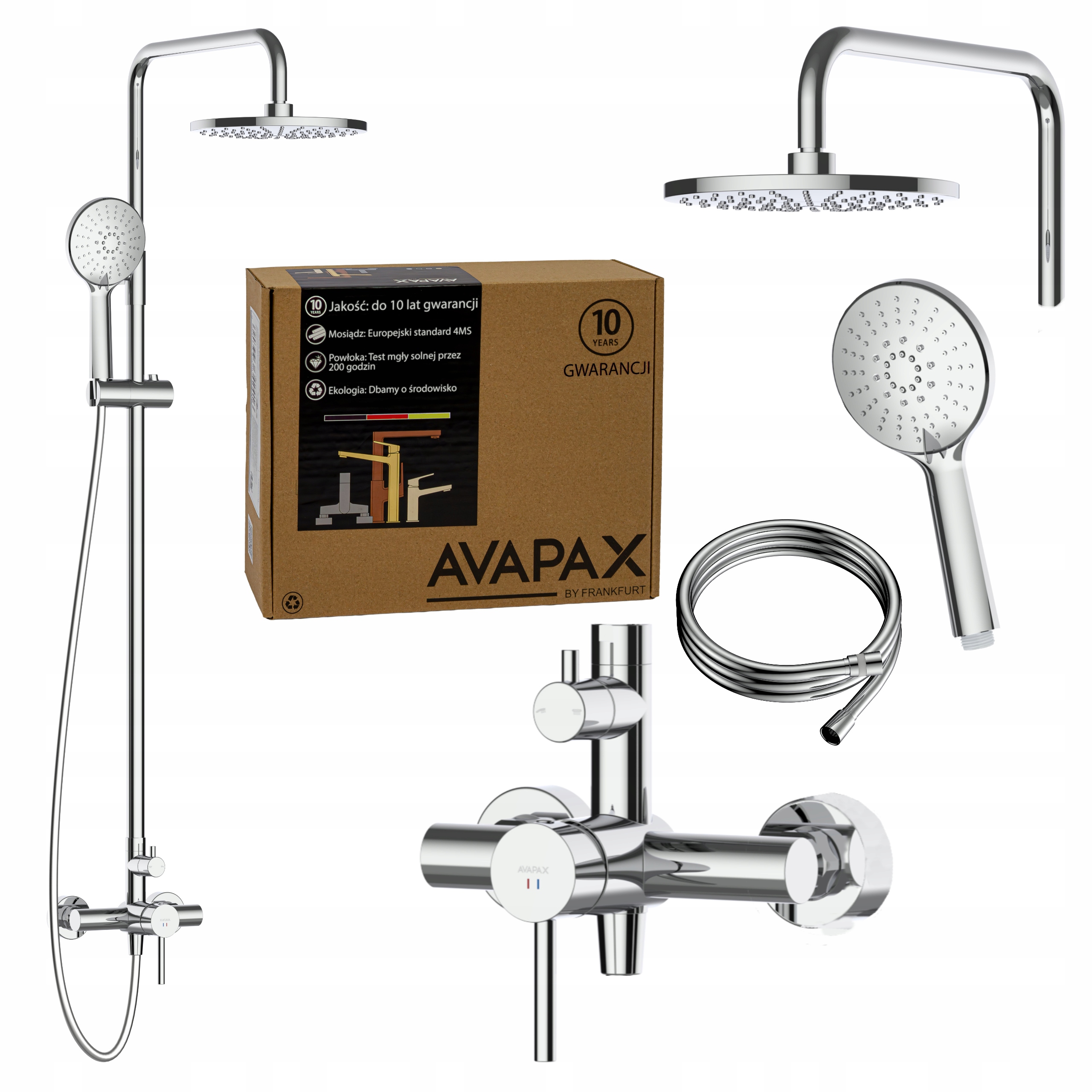 Sprchová sloupová tyč s chromovou baterií, nastavitelná, ocelová dešťová sprcha Avapax