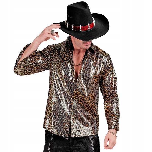 Pánská Flitrová Košile Panterka Hnědá Černá Převlek Party S/m