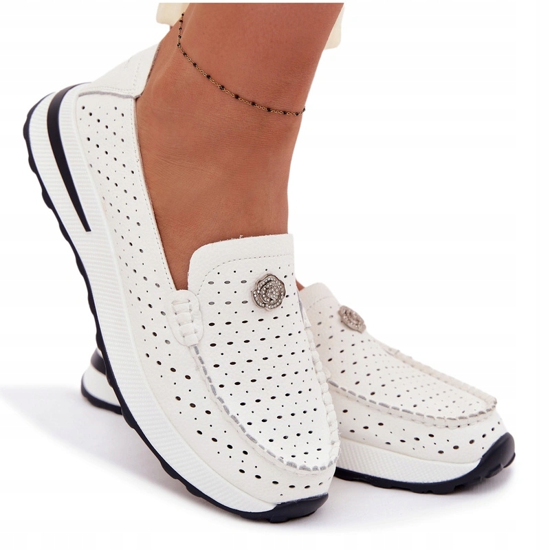 Dámské Lehké Ažurové Mokasíny Pohodlné Comfort Shoes Kůže Bílé 41