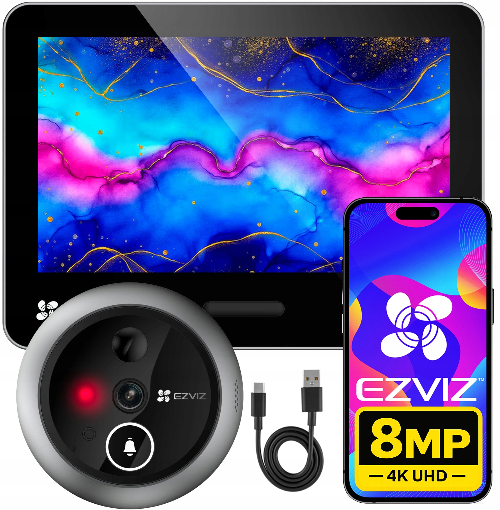 Inteligentný Hľadáčik Ezviz EP4 4K 155° Dotykový Displej Detekcia Ai 7100 mAh