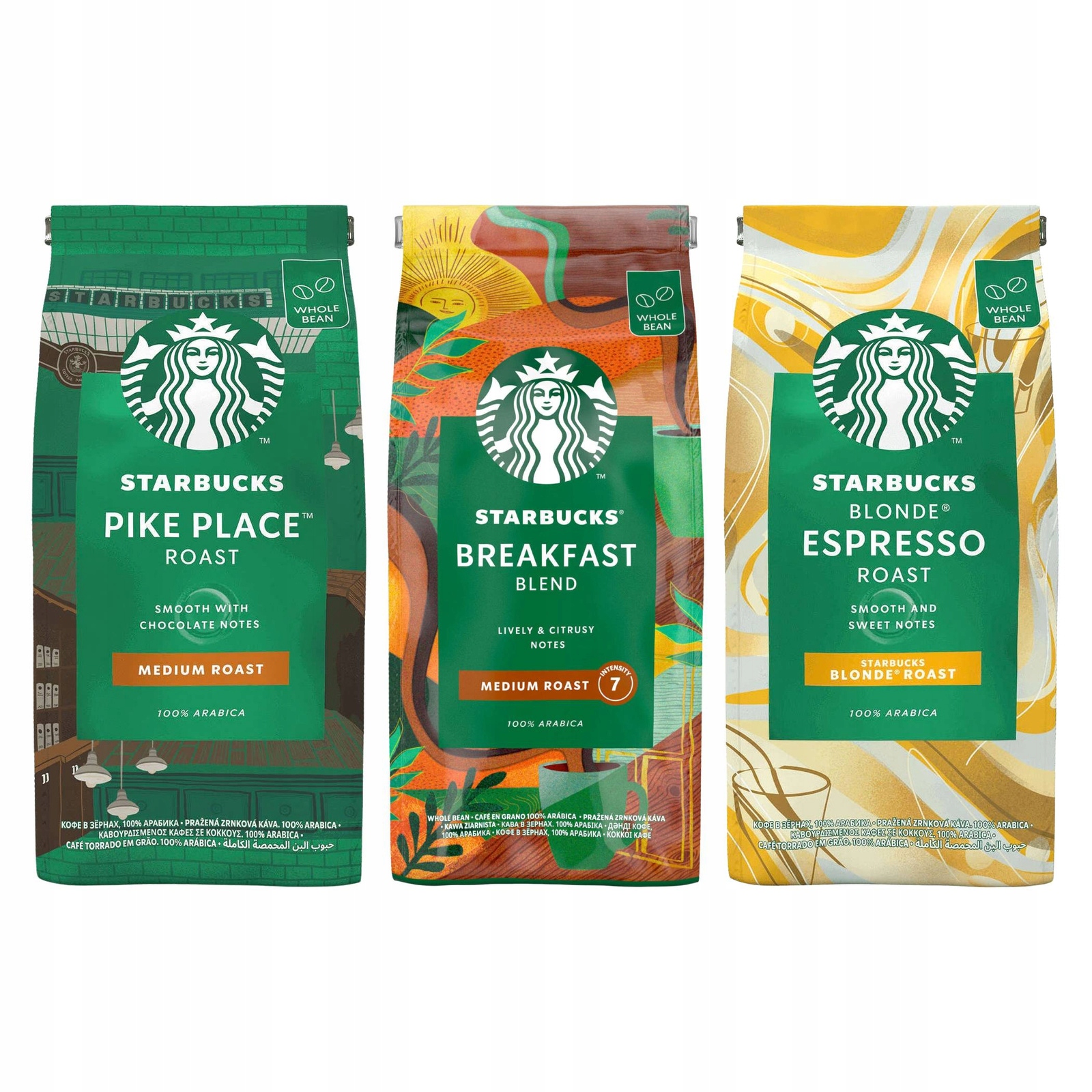 Zestaw Kawa ziarnista Starbucks 3x450g Pike Place, Breakfast, Blonde Roast
