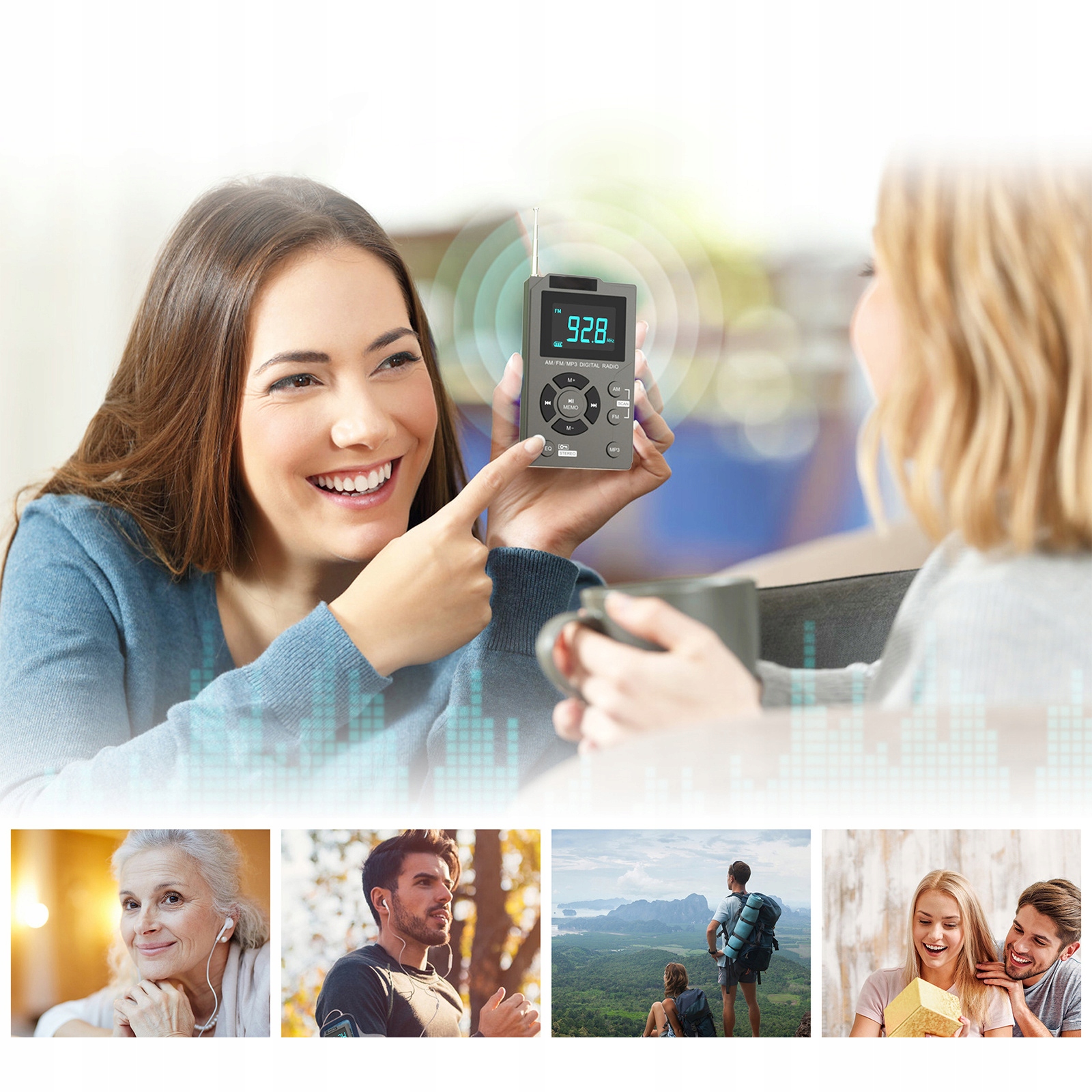 SZARNY MINI PRZENOŚNE RADIO FM OBSŁUGIWANY RĘCZNIE Kolor szary