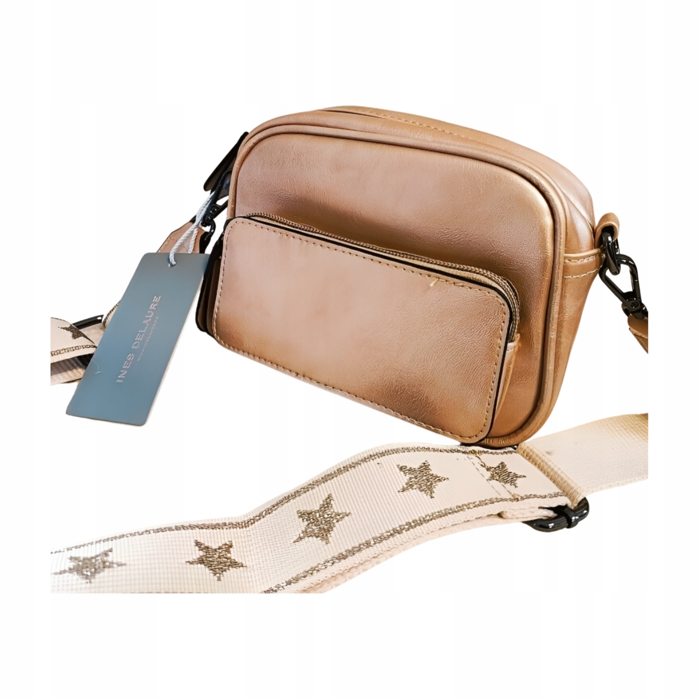 Ines Delaure malá kabelka přes rameno kufřík růžové zlato