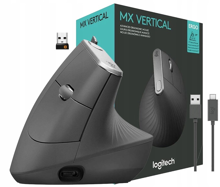 Bezdrátová myš Logitech MX Vertical Grafitová Usb Bluetooth Pro Práci