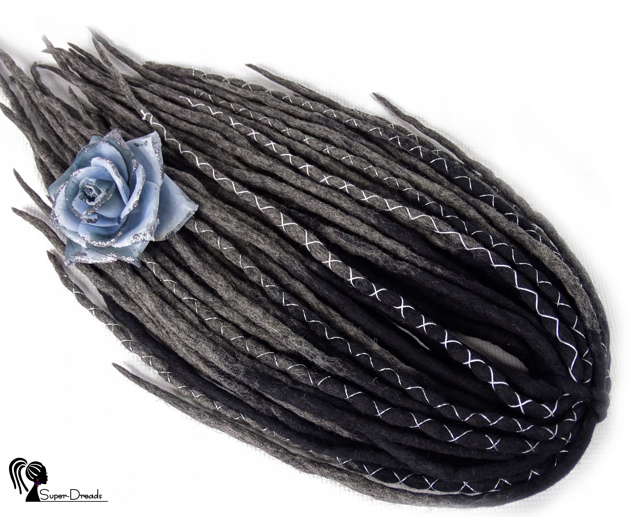 Dredloky Dredy vlněné, černé šedé, Stříbrný Tmavý, 40 kusů