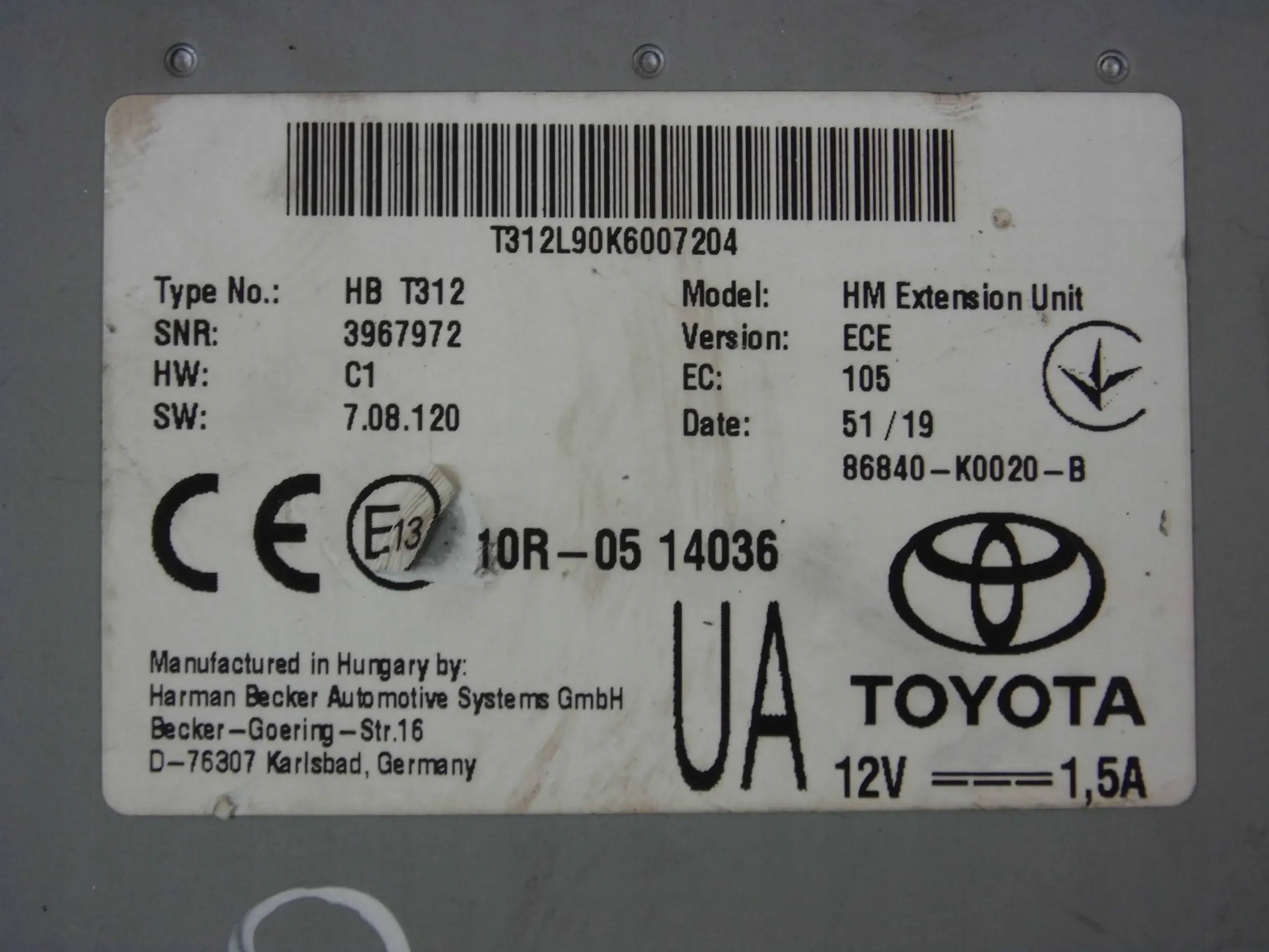 Toyota C-HR 2019 module navigation devices 86840-K0020-B