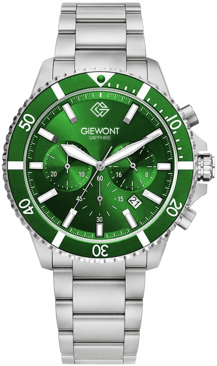 Pánské hodinky Giewont křemenné, Chronograph Sapphire stříbrnozelené