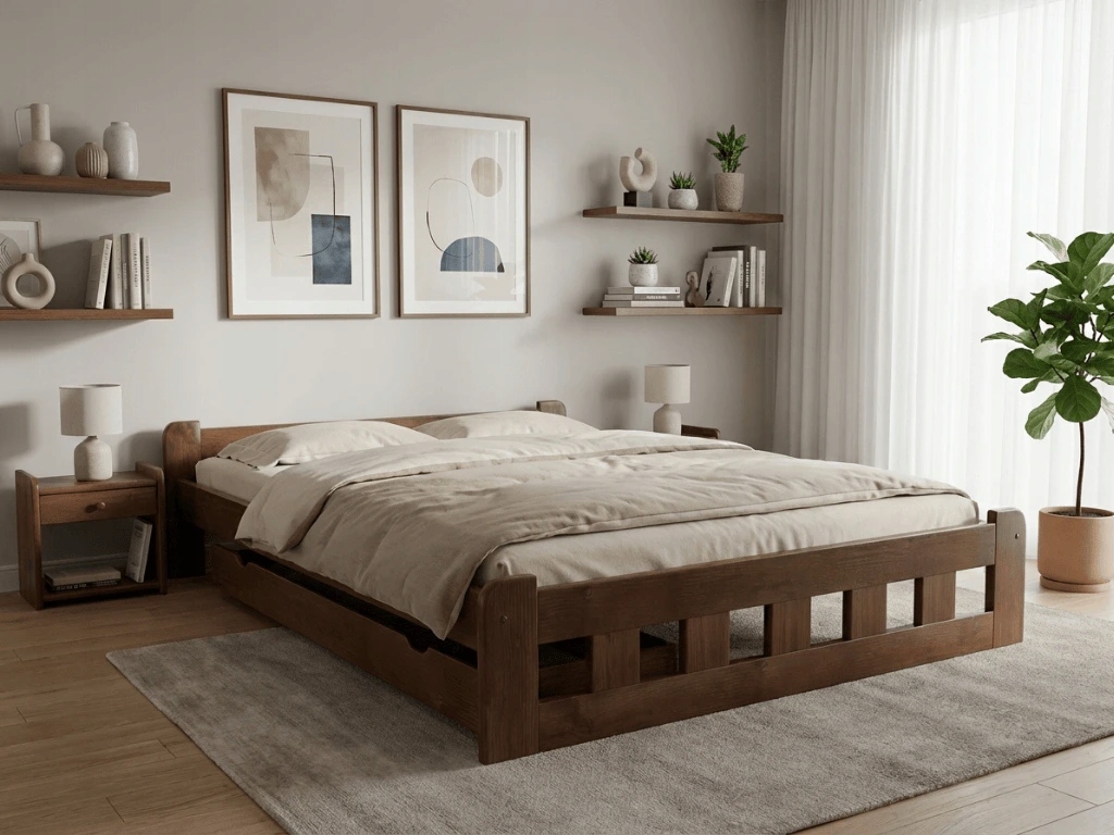 Postel Naomi zvýšená 120×200 cm, dub lam. rošt, matr. Deluxe 10 cm