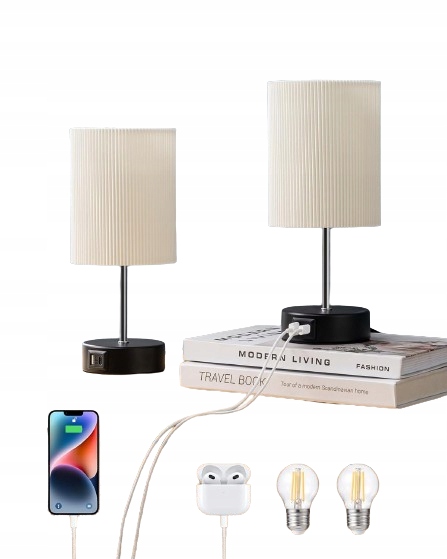 LAMPA LAMPKA LED USB STOŁOWA NOCNA REGULACJA ZESTAW 2 SZTUK + ŻARÓWKI