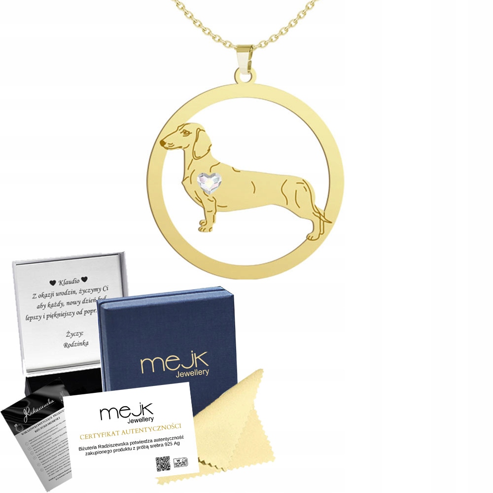 Náhrdelník Zlatý jezevčík krátkosrstý 925 Dárek Řetízek Žena Gravírování