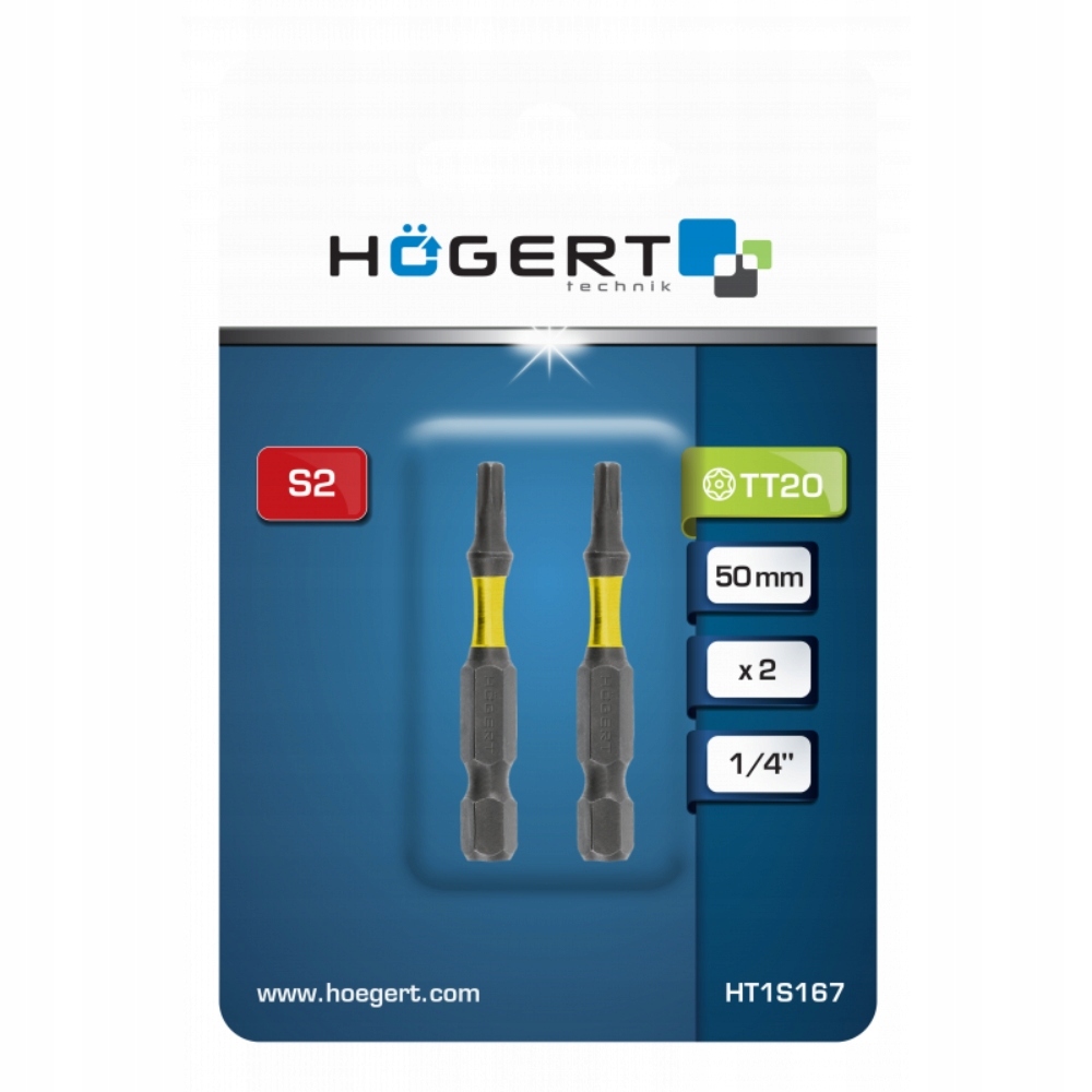 Bit 1/4” 50mm TORX TT20 S2 udar 2szt. Högert HT1S167 Marka Hoegert Technik