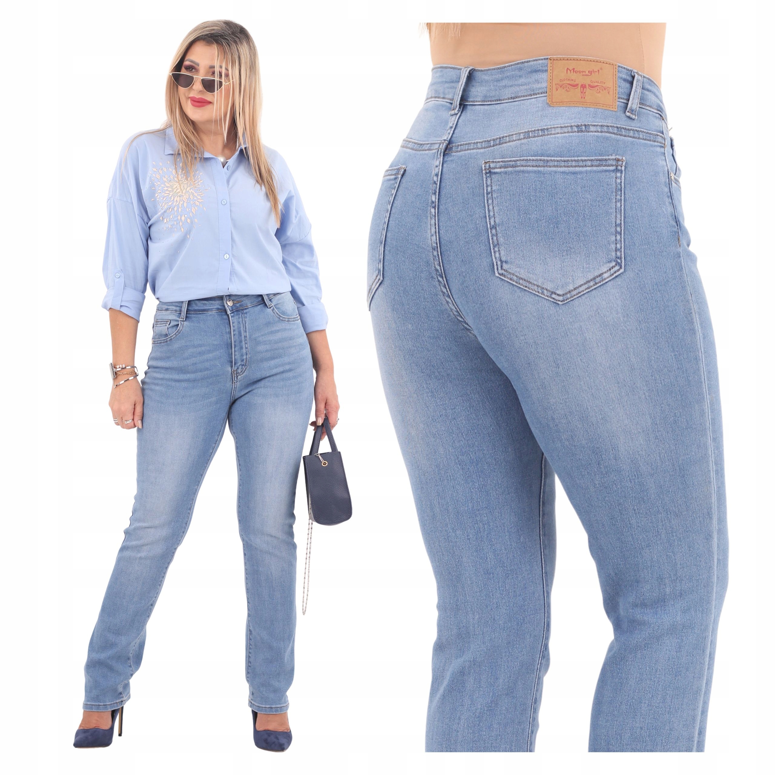 Spodnie Jeansowe Damskie Bawełniane Elastyczne Duże Rozmiary Proste Nogawki