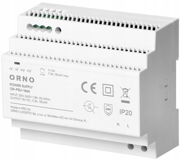 Napájecí zdroj na Din lištu 12VDC 11.3 A 135.6W 6 modulů