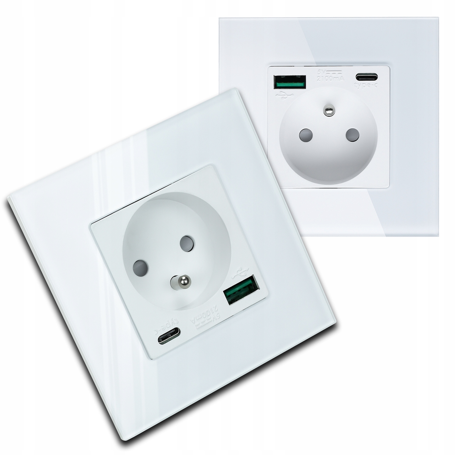 2x Skleněná Bílá Elektrická Zásuvka Nástěnný Kontakt Usb Nabíječka