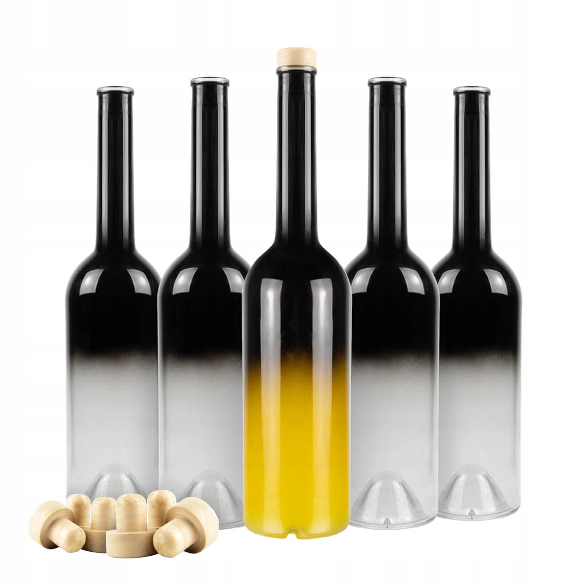 10x Skleněné lahve Fenice 700 ml Černá Elegantní Ombre na alkohol Dárek