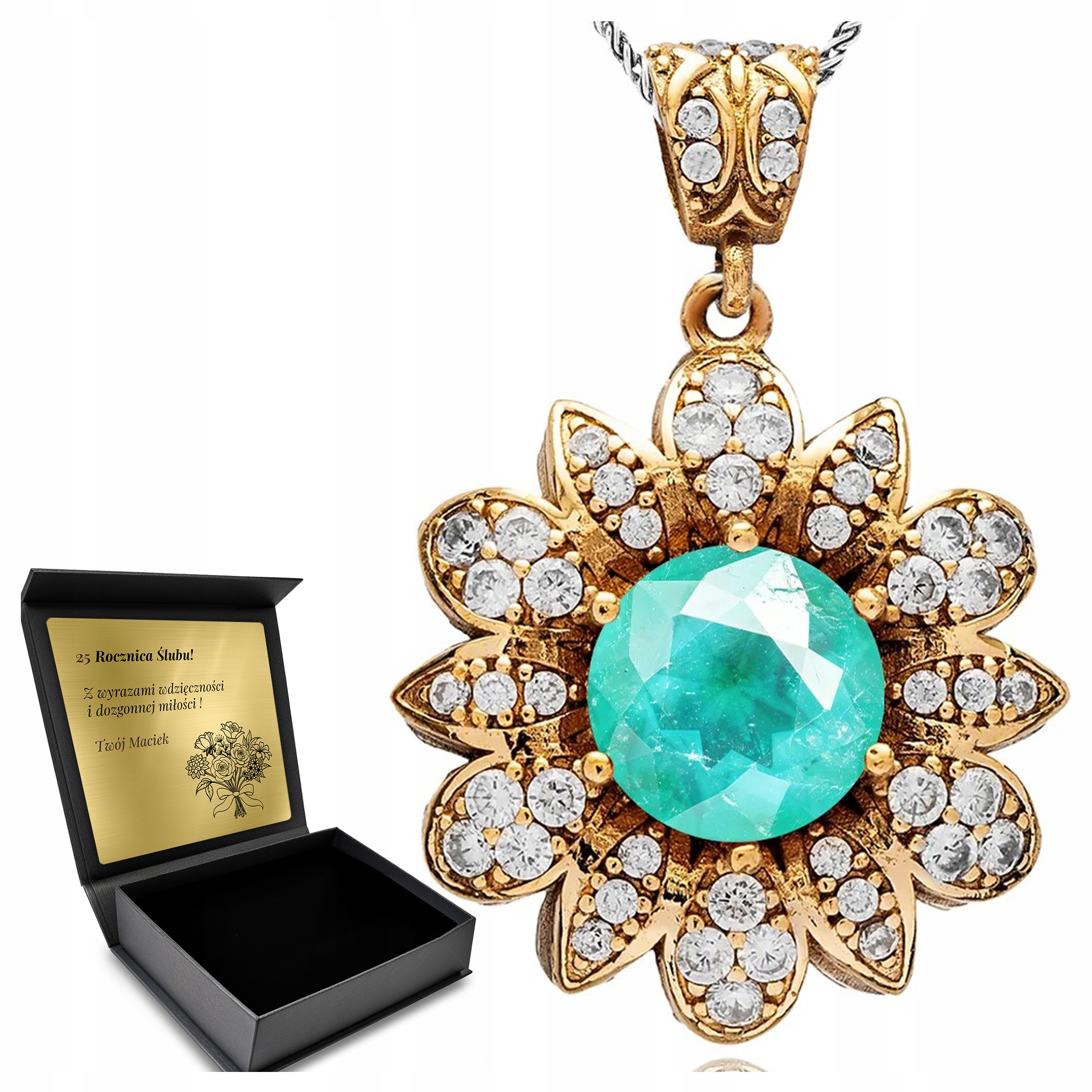 Stříbrný Řetízek Zirkony , Přívěsek S Zirkony, Turmalínem Gravírování