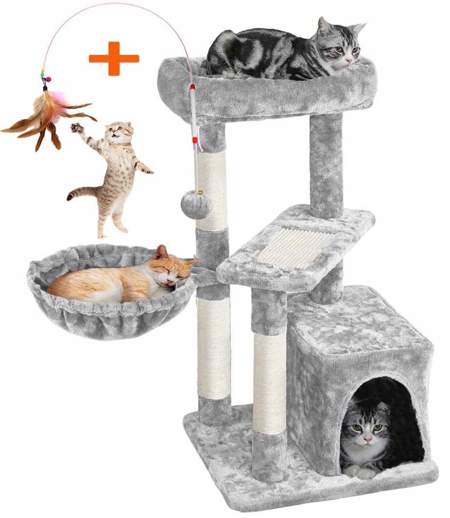 Levně Drapak Pro Kočky Domeček Budka Dřevo Pelíšek 84 cm