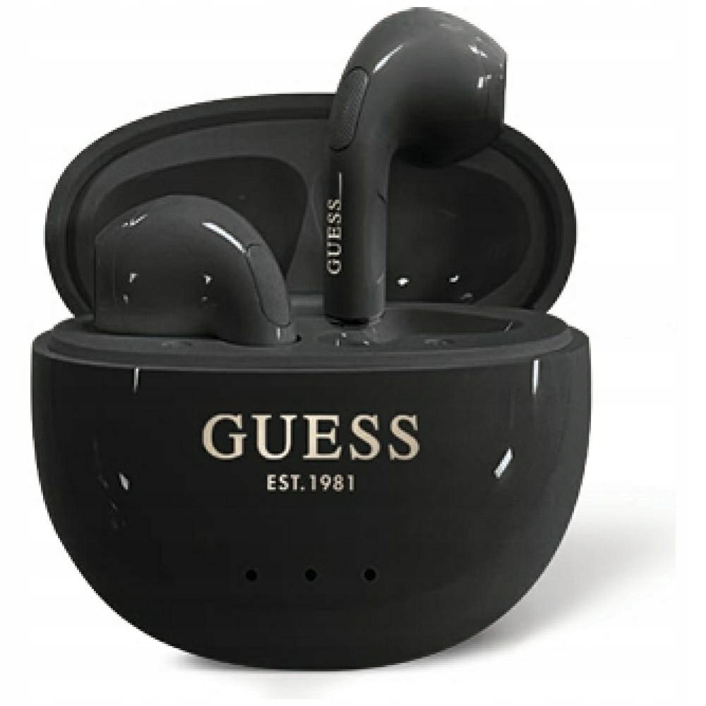 Słuchawki Tws Guess Glossy Effect EggShape Printed Classic Logo czarny